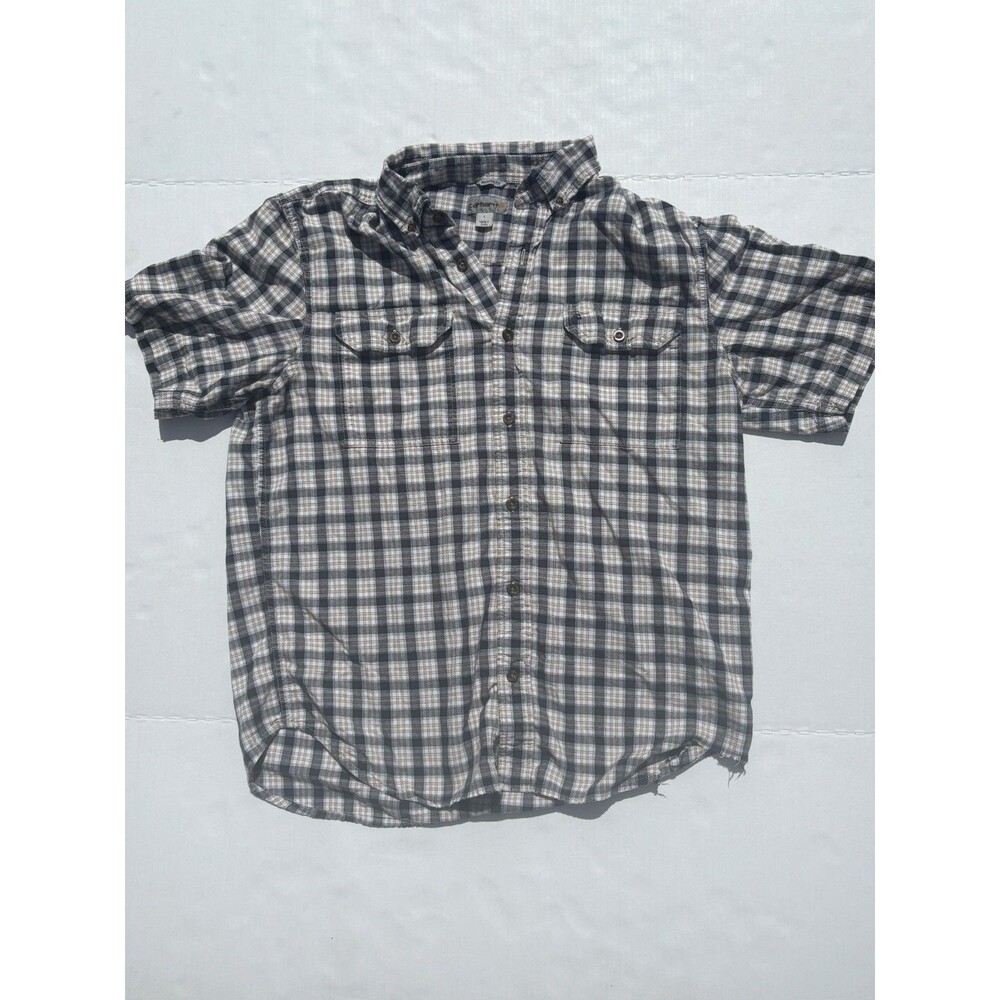Carhartt Men's L Distressed Relaxed Plaid Short Sleeve Cotton Button-Down Shirt